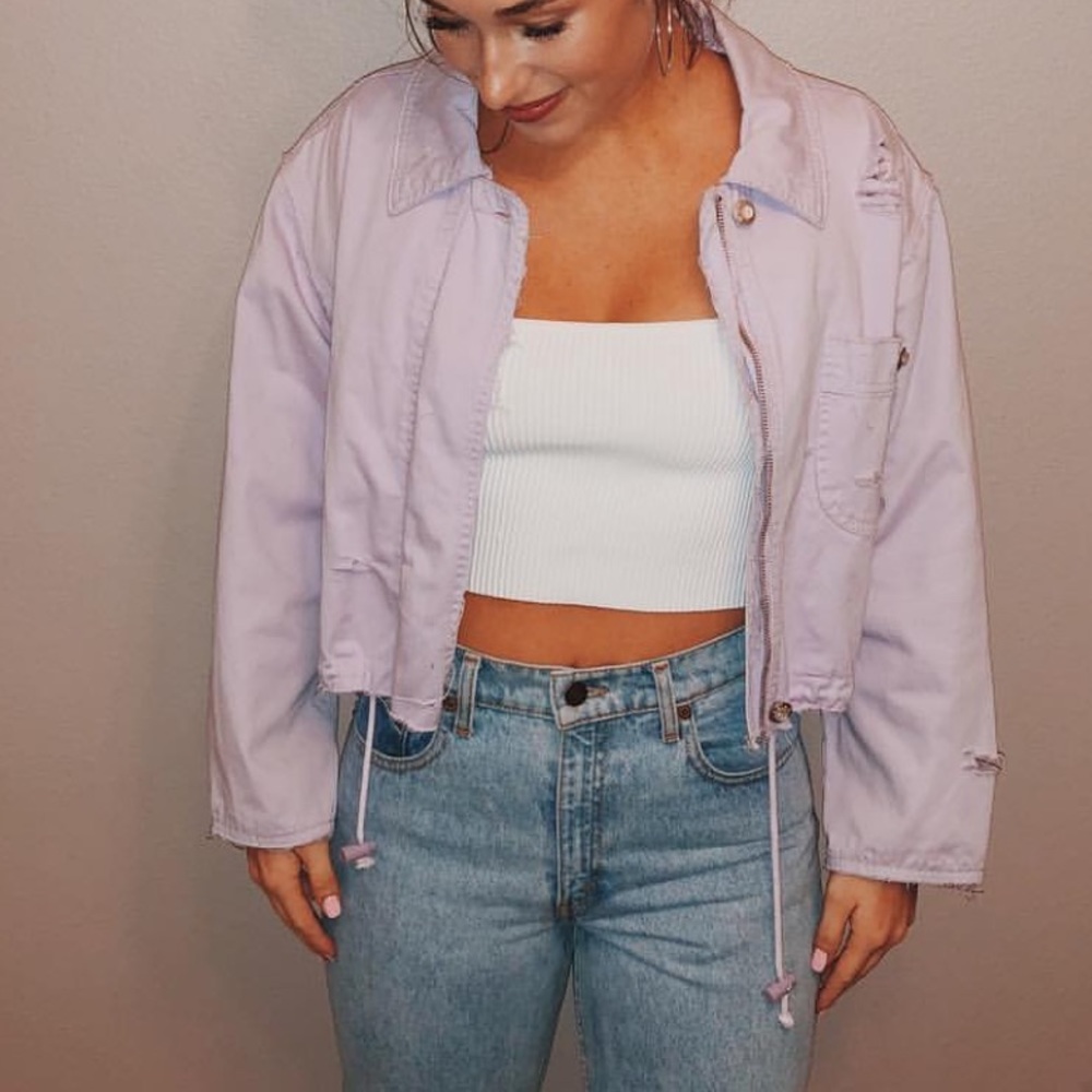 Distressed denim jacket custom purple